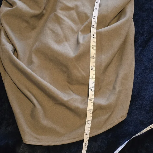 PLT Label Dark Taupe Tailored Extreme Ruched Asymmetric Top Size 12 - Picture 14 of 16